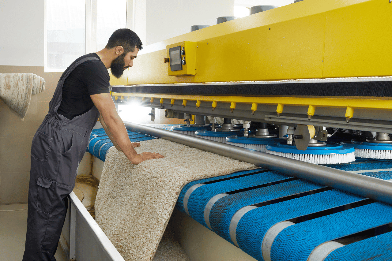 rug being cleaned in a machine